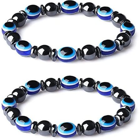 Evil Eye Pendant Halsband Armband Set: Blue Eye Glass Läderrep Kedja/Rostfritt stål Turkiet Protact Lucky Necklace och Blue Evil Eye BH