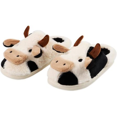 Søte ku-tøfler i bomull for menn og kvinner plysj dyretøfler for hjem innendørs og utendørs tøfler 6/7uk
