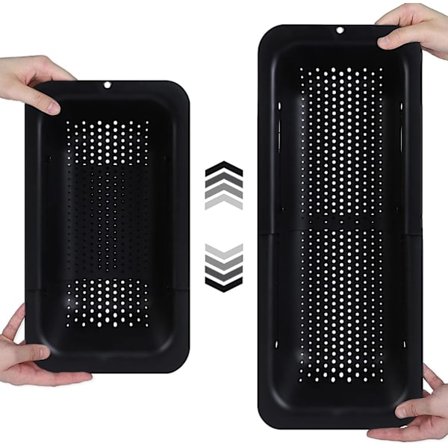 Dørslagkurv for vask – Vask grønnsaker og frukt, tøm kokt pasta, svart