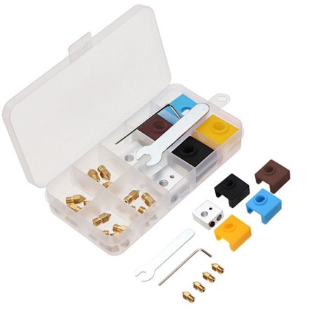 20 stk. 0,2/0,3/0,4/0,5 mm MK8-dyser 3D-printer varmeblok silikoneskal med DIY-værktøjer og ti gitterdeleboks