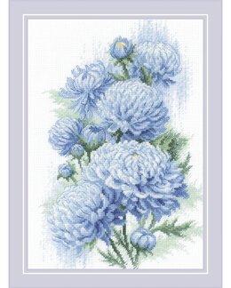 Broderikit Billede Blå Blomster - Riolis