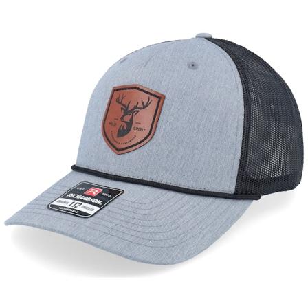 Wild Spirit - Harmaa trucker Lippis - Brown Deer Shield Patch Heather Grey/Black Rope A-Frame Trucker @ Hatstore