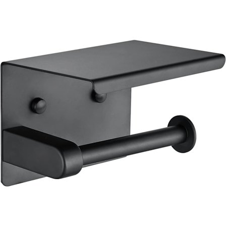 Toalettpappershållare, självhäftande toalettpappershållare, pappersautomat med hylla, rostfritt stål, svart