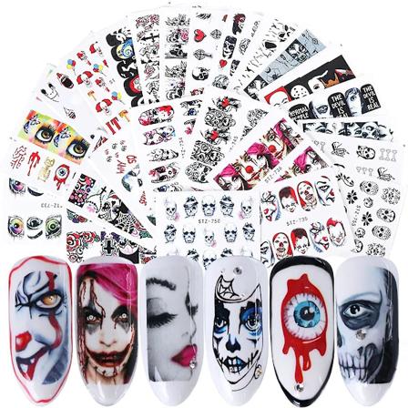 Halloween-kynsitikkaat Vedensiirto Kynsi Tarrat Kuoleman P iv Kynsivarusteet 25kpl Kallo Haamu Silm Hulk Suunnittelu Kynsi Taide Tarrat Naisille Kynsi