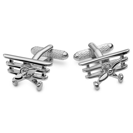 Kleos | Silberfarbene Propeller-Flugzeug Manschettenknöpfe for Men