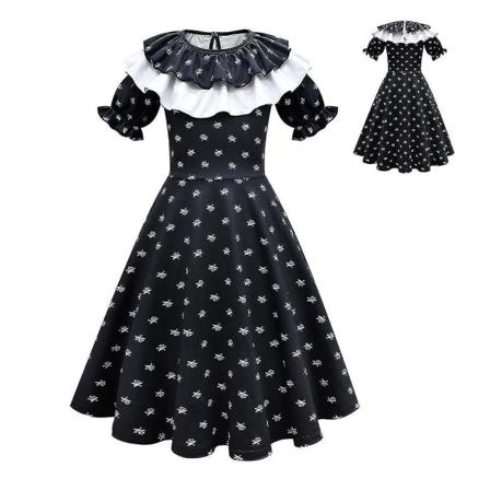 Wednesday Addams Vintage Trykt Gotisk Swing Skater Rolleleg Flot Op Kostume Til Børn 5-6 Years