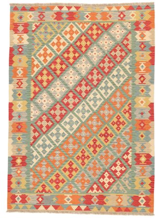 Hand Woven Persian Kilim Qashqai Rug 209X295 Green/Orange