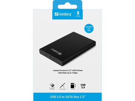 Sandberg USB 3.0 to SATA Box 2.5" - drevkabinett - SATA - USB 3.0