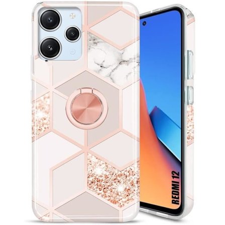 Silikonfodral för Xiaomi Redmi 12 - Stötabsorberande - Rosenmarmor - 360° Stödarmband