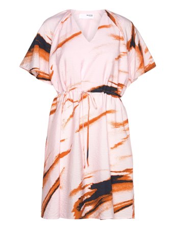 Slfattia Ss Aop V-Neck Short Dress B Pink Selected