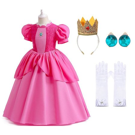 4 stk Piger Prinsesse Peach Kjole Super Brothers Cosplay Kostume Fancy Dress Outfits Rollespil
