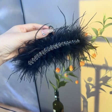 Musta Strutsin hiushain pidike höyhenen hiusklipsi C C