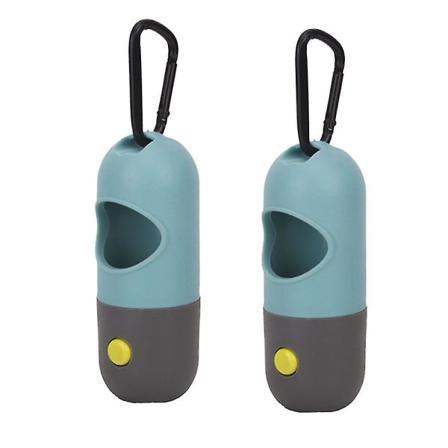 Hundbajspåsehållare med LED-ficklampa för hundbajs med dispenser och koppelklämma 2-pack