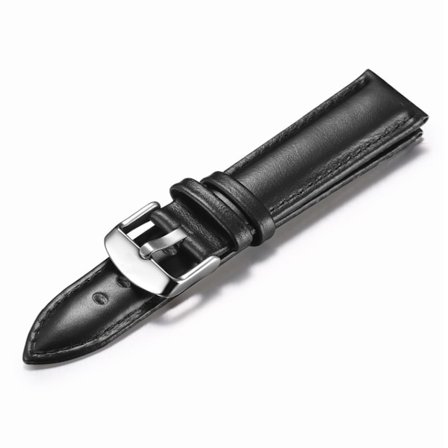 Sort læderurrem 18 mm sølvspænde urrem læderrem sort M