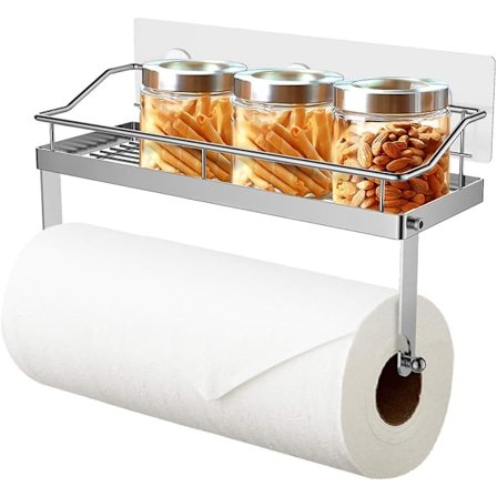 Papirhåndkleholder med hylle Papirhåndkledispenser Veggmontert papirholder Papirholder Kjøkken baderom oppbevaring uten boring - Matt rustfritt