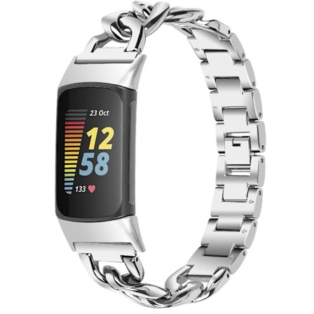 Klockarmband kompatibelt med Fitbit Charge 5 rostfritt stål Silver