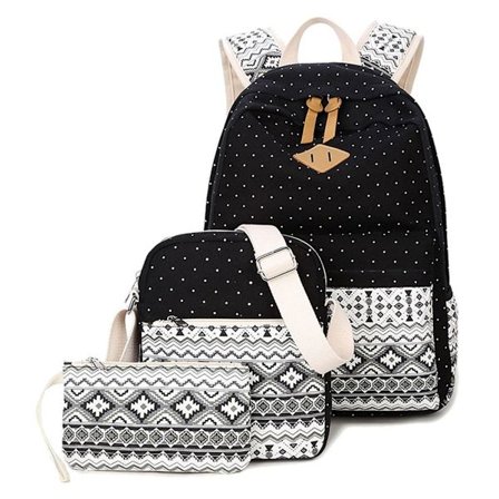 Ryggsäck Polka Dot Pig Nose Canvas tredelad multifunktionell svart