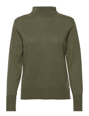 Slfmagda Sandra Ls Knit T-Neck B Høyhalset Pologenser Khaki Green Selected Femme