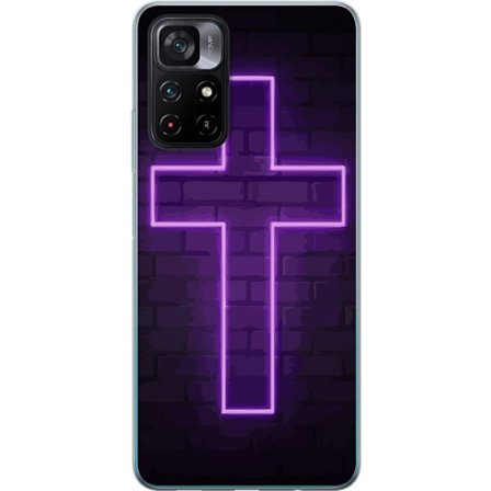 Kompatibel Mobilcover til Xiaomi Xiaomi Poco M4 Pro 5G Neonkors i lilla lys mod mørk murvæg, symbolsk motiv med stærk glød moderne æstetik og dra