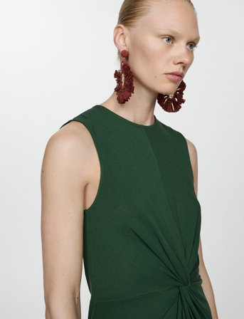 Mango Midi-Dress With Draped Detail - Green - XS