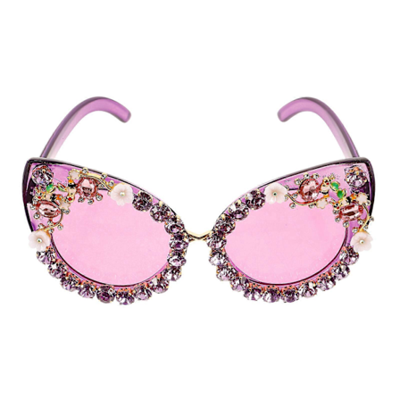 Cat Eye Solbriller med Kunstige Diamanter Dekor Kvinner Retro Juvelbesatte Rhinestone Solbriller