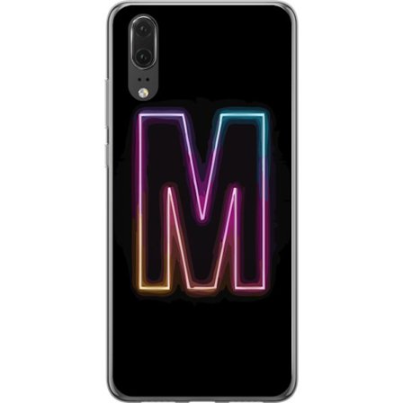 Kompatibel Mobilcover til Huawei Huawei P20 Neonbogstav M med farveskiftende lyseffekt mod sort baggrund, moderne minimalistisk typografi med stærkt