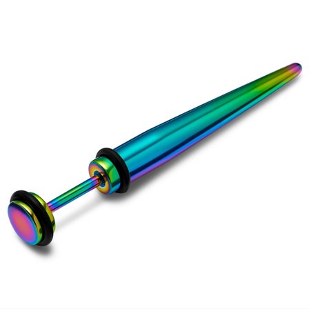 Satago | 6 mm Rainbow Stainless Steel Faux Taper Earring for Men - Fake plugs