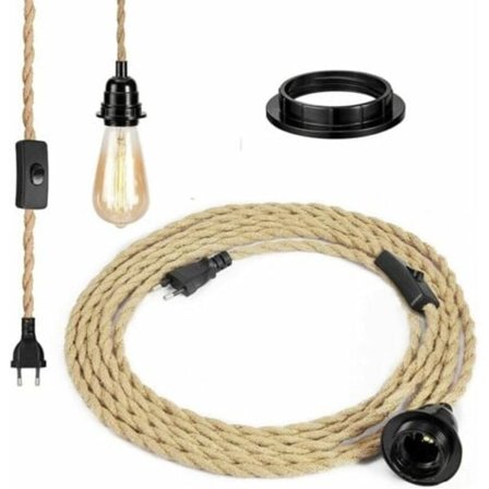 Lustre Corde, Retro E27-sokkel med 4,5 meter elektrisk ledning og bryter, for pendellampe tau (pære ikke inkludert), Superma,.pa