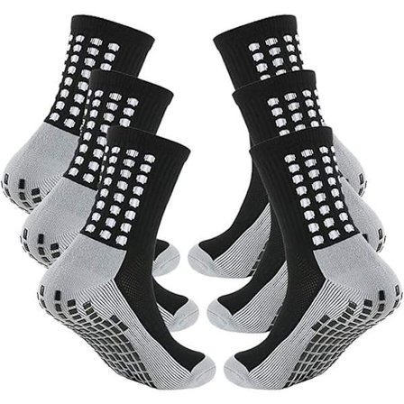 3 par Anti-Slip Fodboldsokker Åndbar Vandtæt Skridsikre Sokker (Grå Sort)