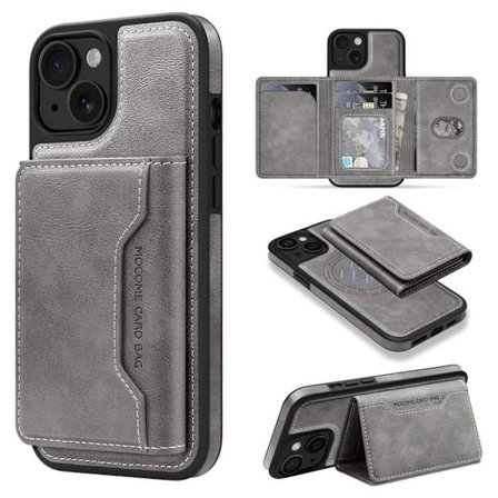 iPhone 15 Wallet Case MagSafe Compatible - Grey