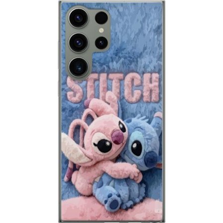 Kompatibelt Mobilskal till Samsung Samsung Galaxy S23 Ultra Söta fluffiga Stitch och Angel kramas på ett mjukt pälsigt underlag med pastellfärger