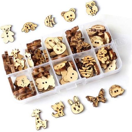 100 käsintehtyä puunappia, puunappi 10 tyylillä eläimen muotoisia puunappeja ompelutarvikkeisiin, leikekirjoihin, tee-se-itse-ompeluun, koristeellinen