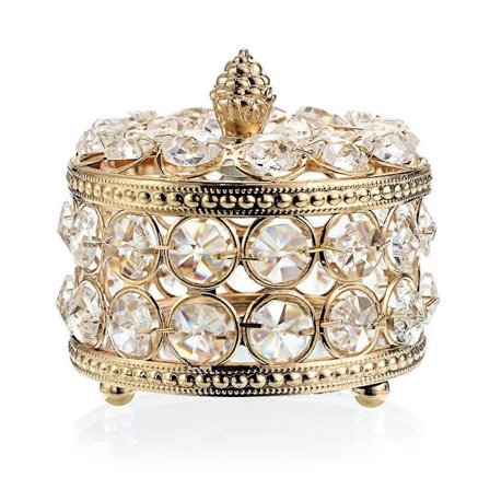 Kristall Spegelbox Smycken Prydnadssak Organizer Box Heminredning Ring Örhängen Halsband Förvaringshållare Minnessak Box (Guld)