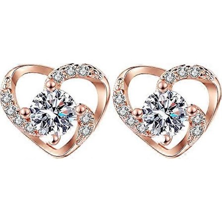 Øreringe til Kvinder Piger 925 Sterling Sølv Hjerte Øreringe med Zirkonia, Rosaguld, Hvidguld Allergivenlige Ørestikker til Kvinder Teenagepiger Je