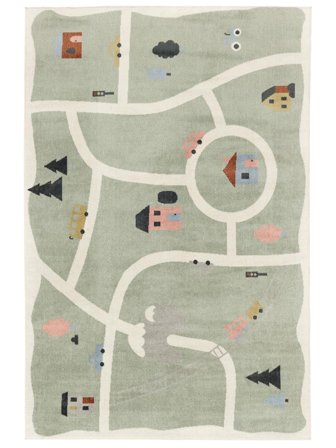 Playful Road Motif Washable Kids Rug Small Road Map - Green/Multicolor 140X200