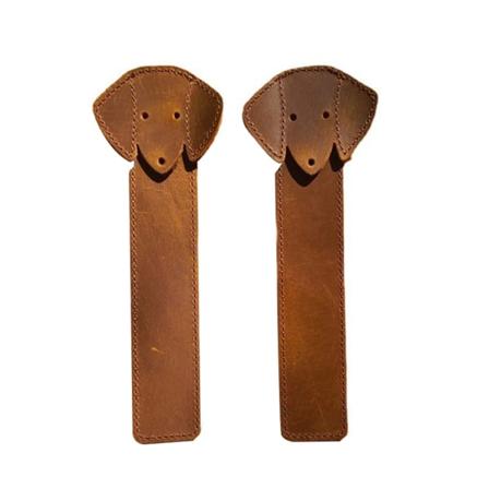 Roligt hundbokmärke, läderbokmärke brun
