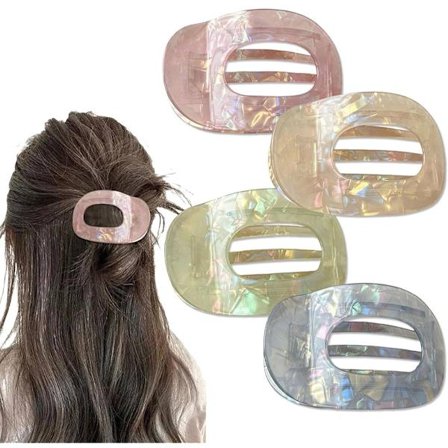 Hårnåle, 4 stk., Hårnål, Hårtilbehør, Acetat Hårklemmer, Hårklemme, Buede Flade Klemmer, Flad Klo Klemme til Kvinder
