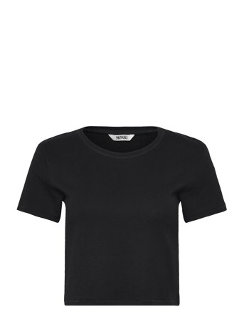 Monki Cropped Fitted Cotton T-Shirt - Black - M