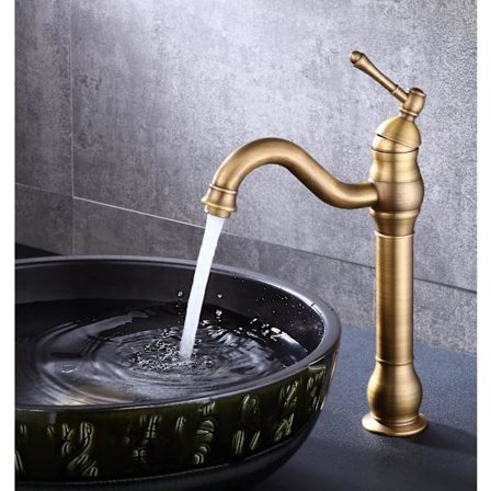 Høj Badeværelsesarmatur Antik Messing Enkeltgrebs Vask Armatur 360° Drejelig Badeværelsesvask Armatur