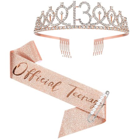 13-års bursdagsband og krone for jenter, roségull Offisiell tenåring