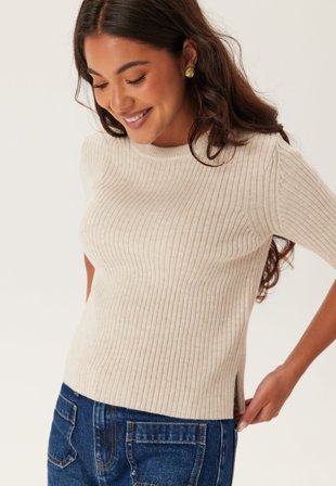 Object Collectors Item - Objelva 2/4 RE O-NECK KNIT - Humus Detail:White sand melang