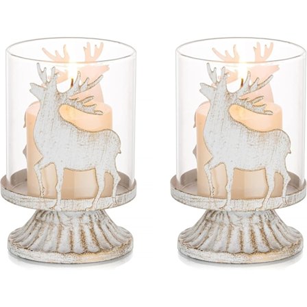 Jul Lysestake for Kubbelys: Sett med 2 Vintage Reinsdyr Dekorasjon for Jul Hjem Peis Middag Advent Gaver_tfrf