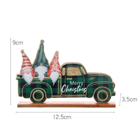 1 stycke grönt juldekorationer Träbilsrutestil pickup bordsdekorationer Julträdekorationer