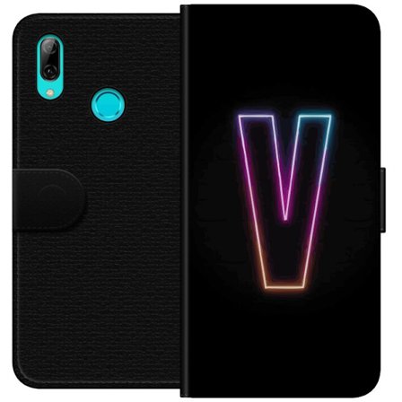 Yhteensopiva Lompakkokotelo Huawei Huawei P smart 2019 Neonkirjain V värikoodattu valossa mustaa taustaa vasten, minimalistinen muotoilu selkeällä