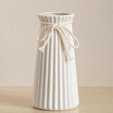 White Ceramic Vase Small Ribbed Vase in Modern Nordic Rustic Style Off White