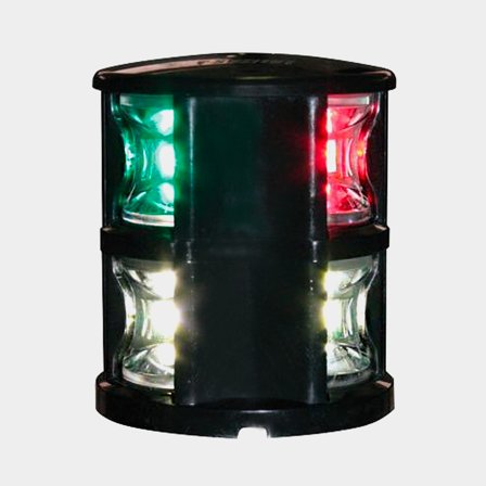 Lampa zespolona do montażu centralnego Lalizas FOS LED 12 Tricolor & Anchor light, 3 W, 12 - 24 V, 112.5°/112.5°/135°/360°, czarny plastik, 70 x Ø60 