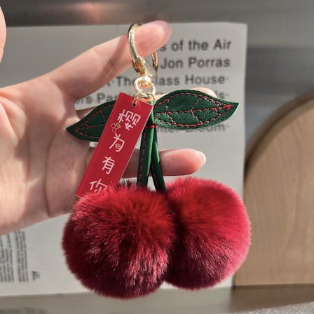 Cherry Pom Pom Ball Anheng Nøkkelring Nøkkelring Bilveske Purse Key