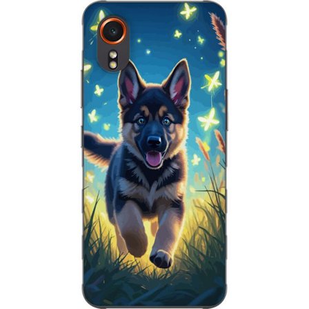 Kompatibel Mobilcover til Samsung Samsung Galaxy Xcover7 Tysk hyrdehund hvalpeplakat, hvalp hund springer mark sommerfugle sød hund illustration blå