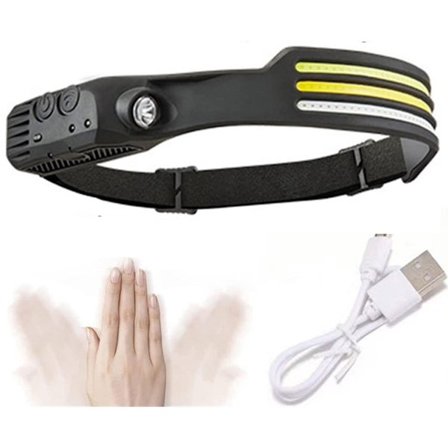 Ladattava LED-otsalamppu, otsavalo, kaksoisvalonlähde, anturiotsalamppu, LED-otsalamppu, lenkkeilyotsalamppu, työvalo, päälle/pois-anturi, musta