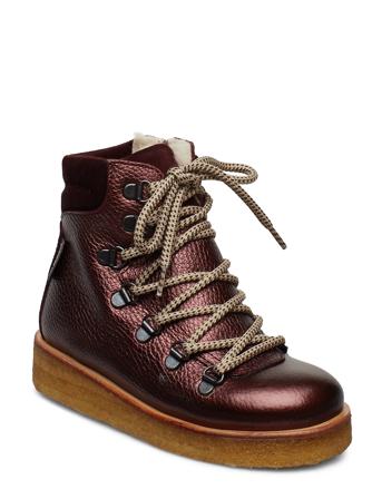 Boots - Flat - With Lace And Zip Vinterstøvletter Med Snøring Rød ANGULUS
